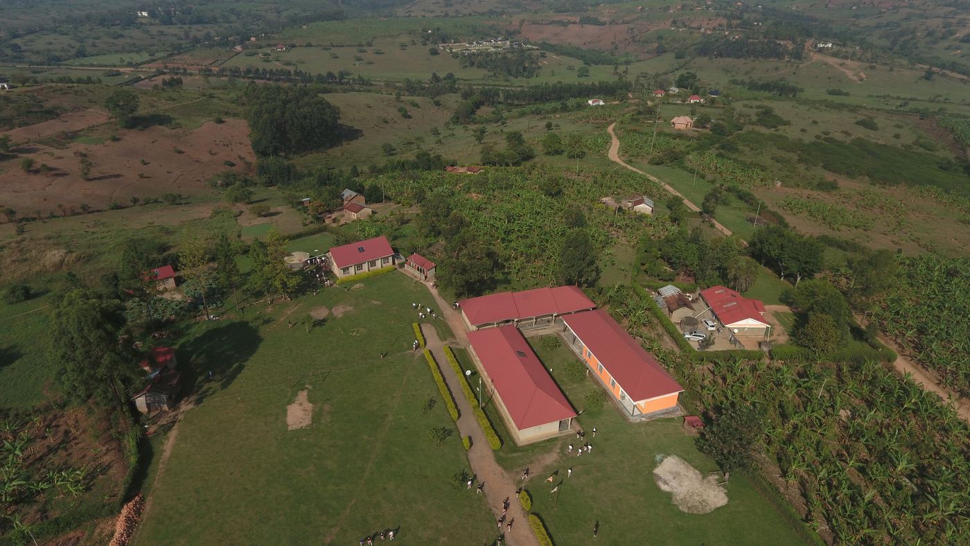 Aerial view of the campus and surrounding hills