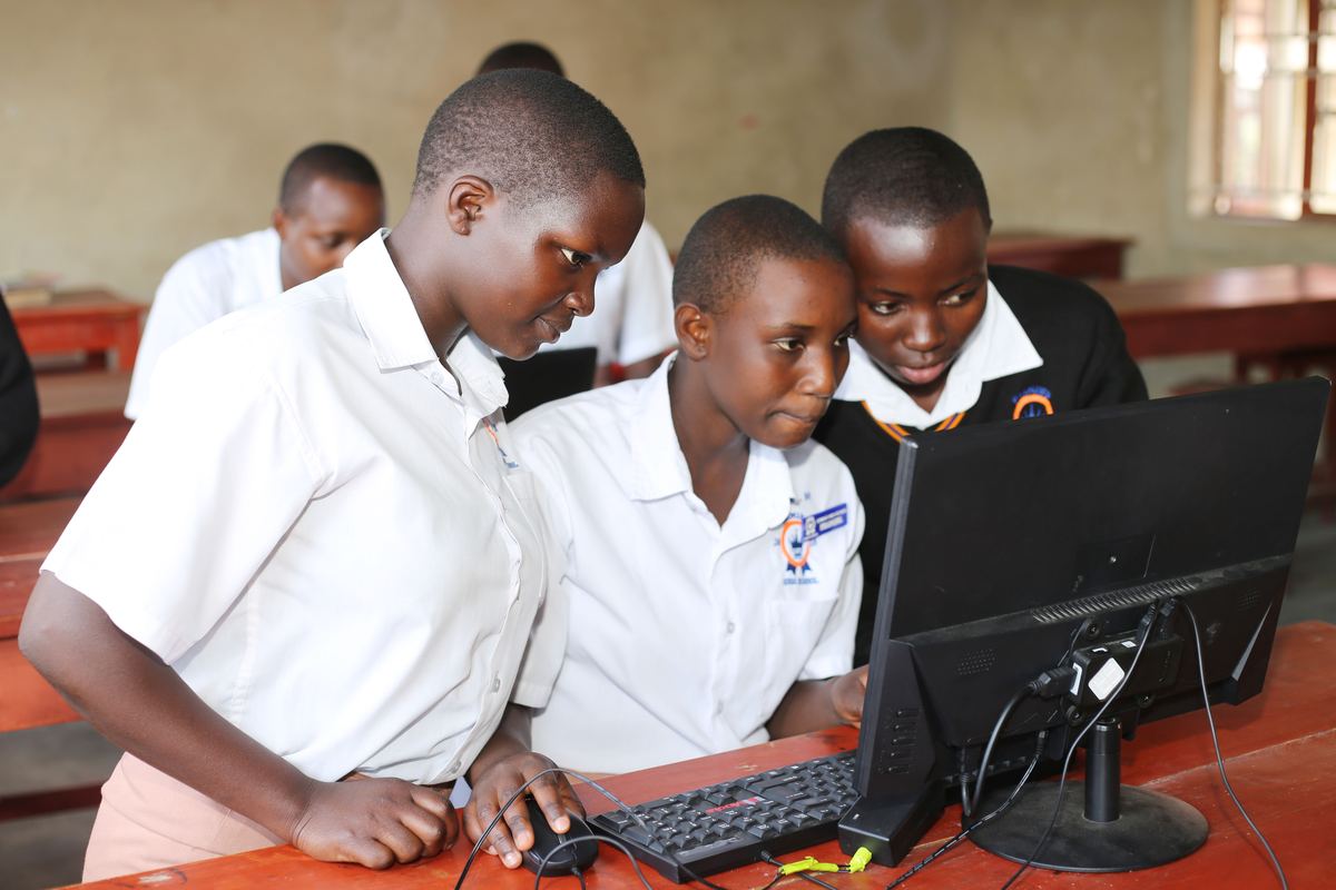 Students working together on a computer