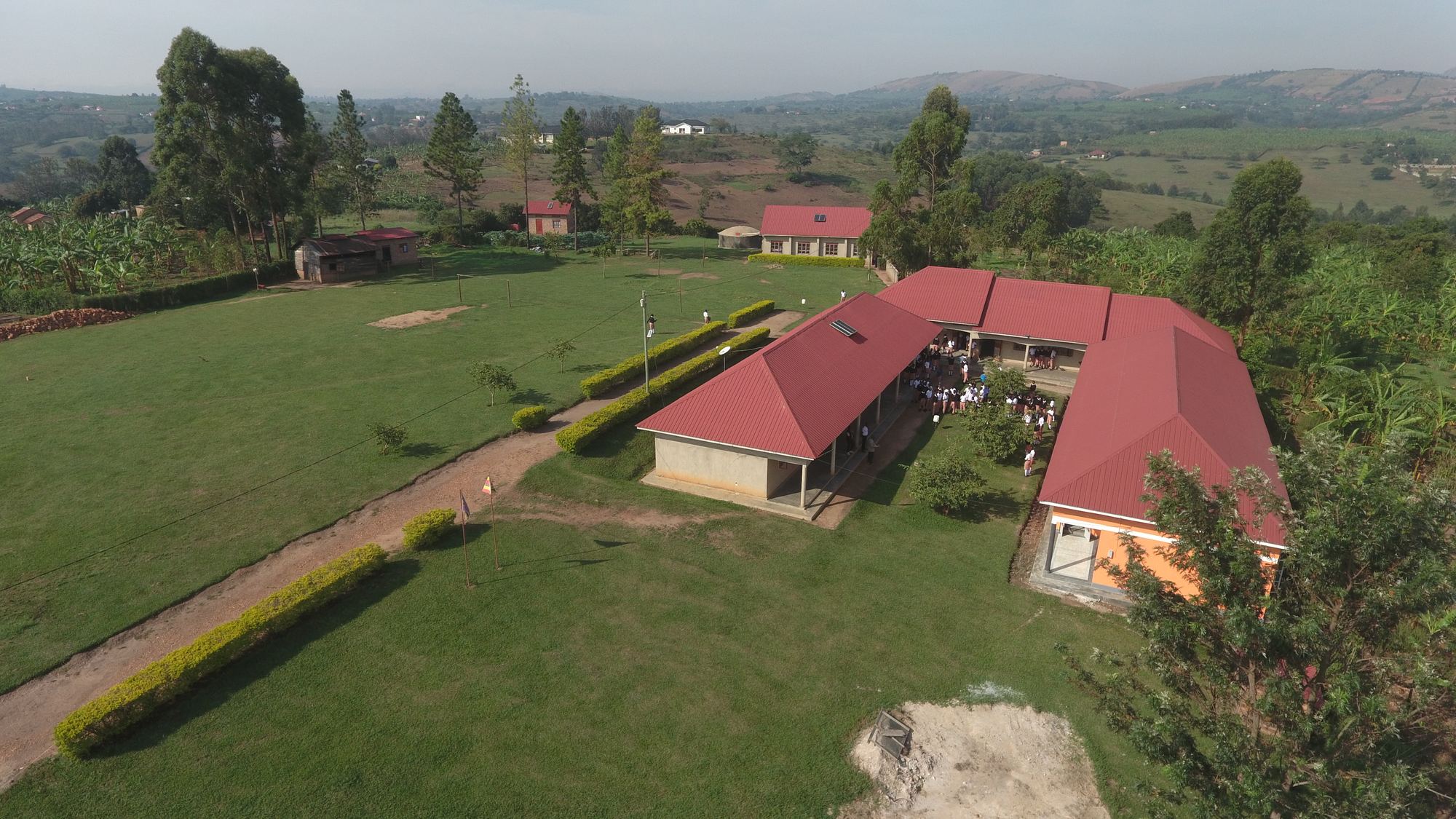 Aerial view of the Eximius High School campus in Rubindi, Mbarara