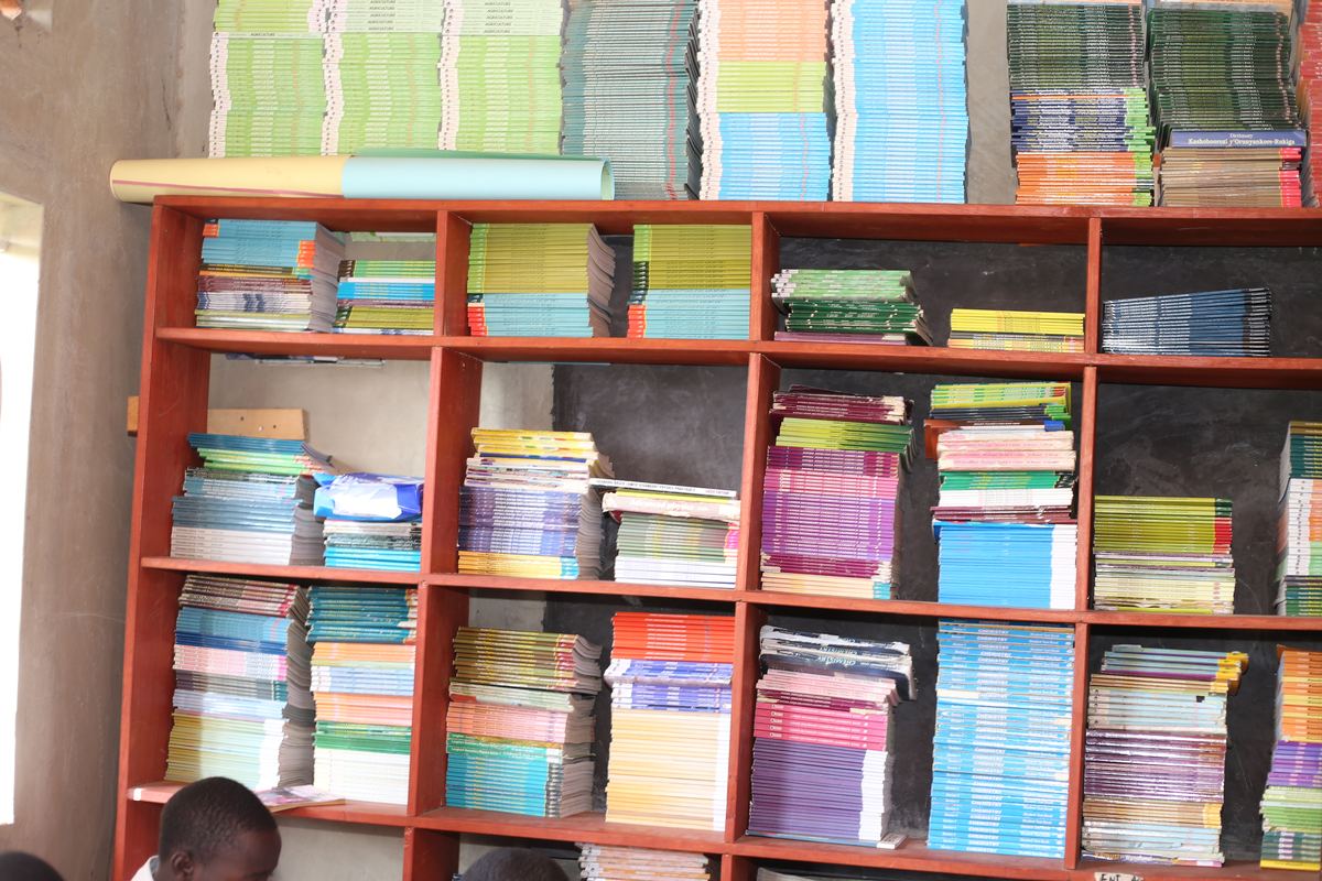 Library shelves stocked with textbooks