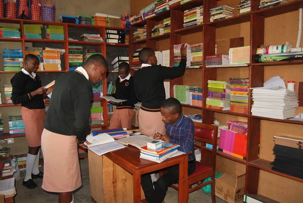 Students studying in the well-stocked school library
